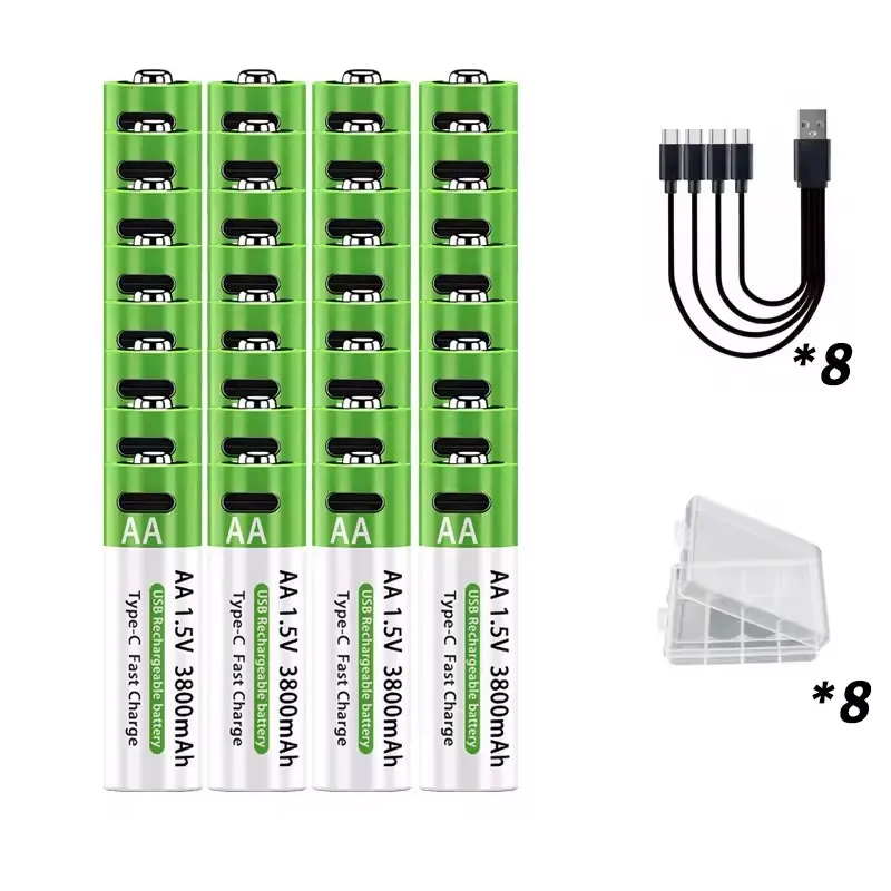 Typ-C-Schnellladung, 1,5 V, 3000/3800 mAh, AA, AAA, wiederaufladbare Li-Ionen-Batterien für Fernbedienung, Maus, Spielzeug, Game-Controller