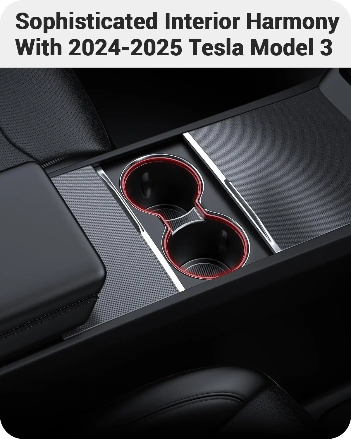 Upgrade Center Console Cup Holder Insert [Carbon Edition] [Fit Trenta Cups] for Tesla Model 3 Highland 2024 2025