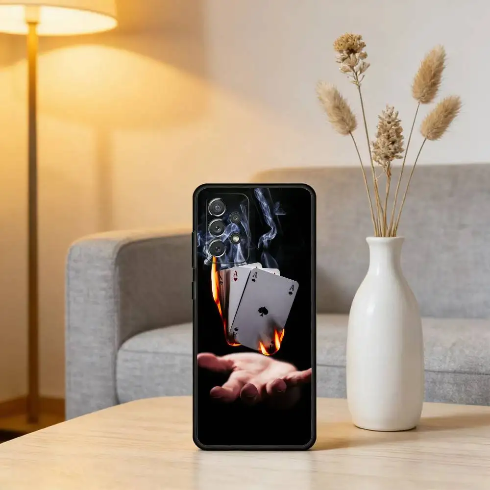 حافظة هاتف داكنة P-Poker لهاتف سامسونج جالاكسي A73، A72، A71، A70، A53، A52، A51، غطاء أسود من السيليكون الناعم