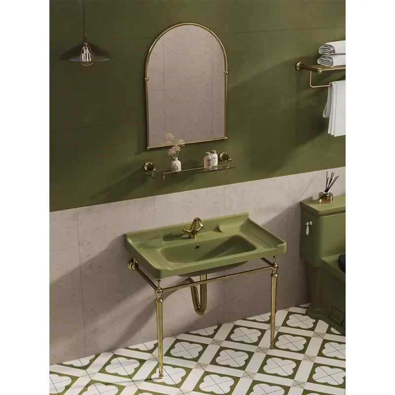 

Curen Grass Green Bathroom Retro Washbasin Household Bracket Wash Basin Balcony Floor-Standing Washstand Pool