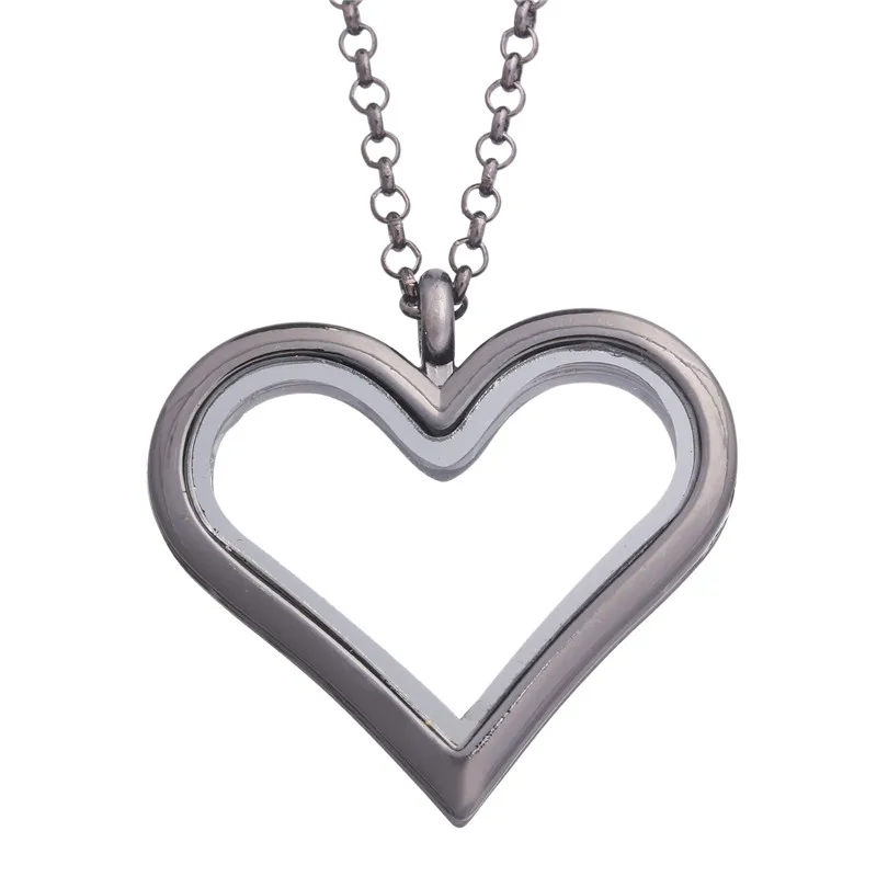 5Pcs Alloy Plain Heart Glass Memory Floating Locket Charm Pendant Necklace Keychain For Men Women Gift Jewelry Making Bulk