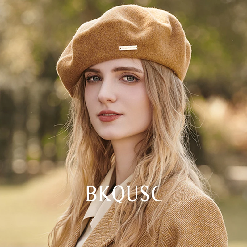 Women\'s Beret Wool Hat Autumn Winter Retro Temperament Elegant French Artist Woolen Painter Hat Ladies All-match Warm Beret Caps