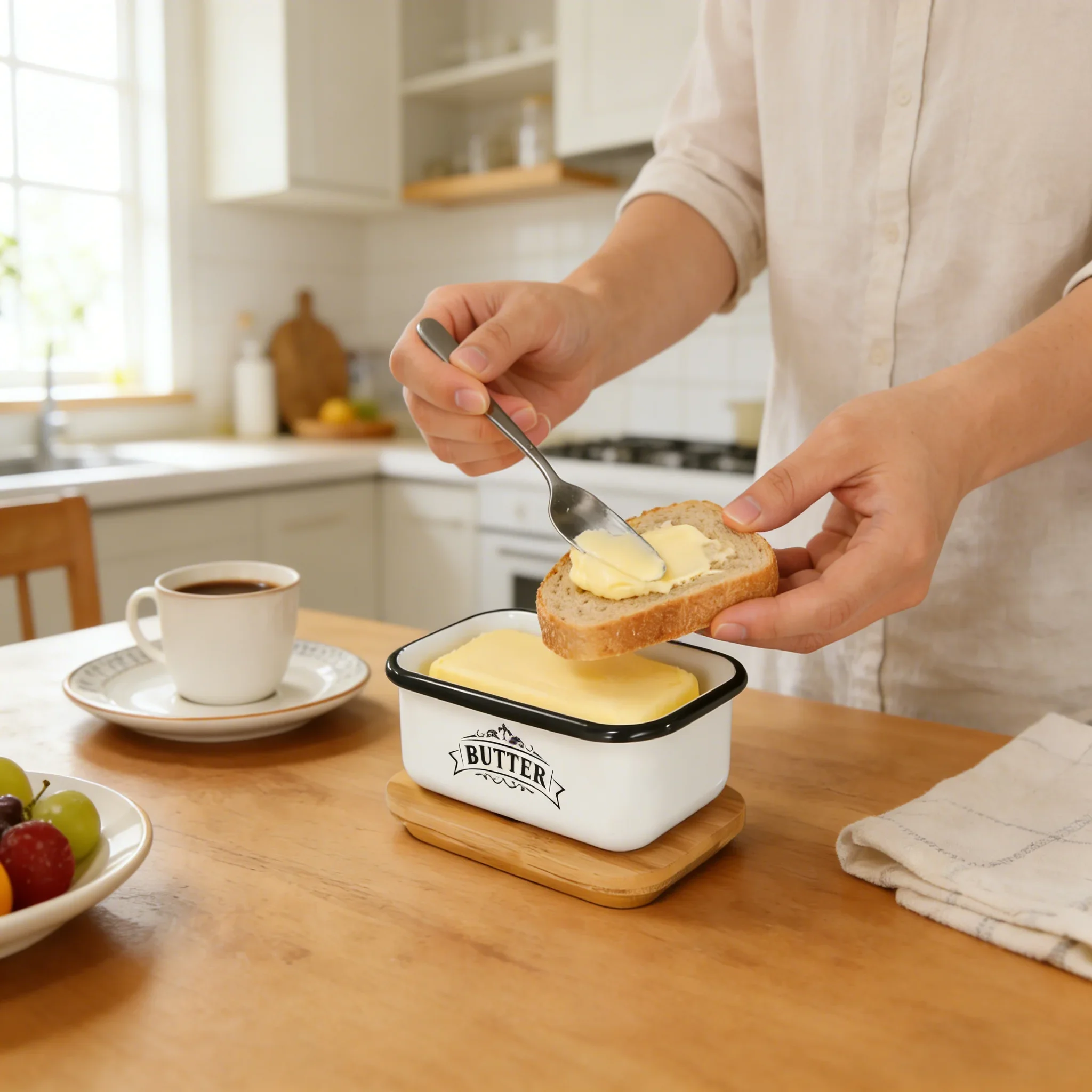 Butter Dish With Lid,White Metal Butter Container Airtight And Insect-proof,Size: 15.5*10.5*6.5cm,Kitchen Storage Containers