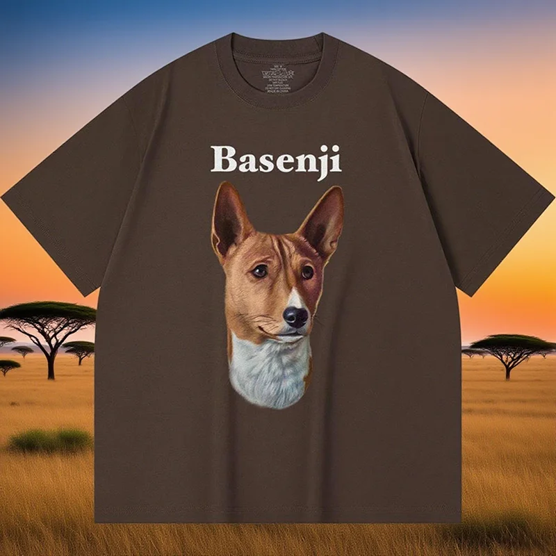 3D Print Basenji Dog T-shirt Unisex Casual Solid Short Sleeve Round Neck T Shirts Loose Breathable Street Vintage Men Tee Top