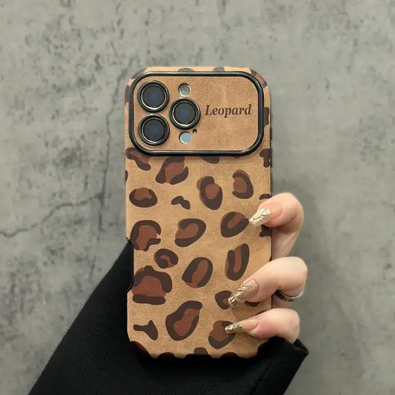 

New Phone Case Suitable for iPhone 16promax Leopard Print 15pro Long and Short Rope 13 14 Anti Drop 12 Leather Protective Cover