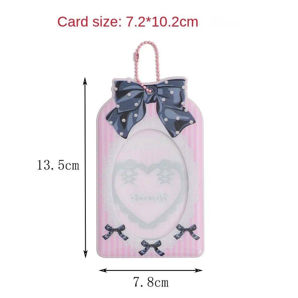 Porta-cartões de PVC Kawaii com gravata borboleta porta-cartões de desenho animado de 3 polegadas com chaveiro capa protetora para foto