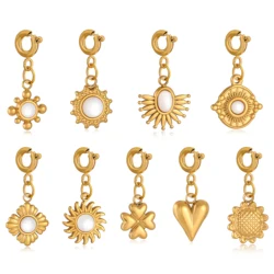 Natural Shell Charm Stainless Steel Sun/Heart/Sunflower/Clover Charms With Buckle Necklace Earring Pendants DIY Jewelry Making