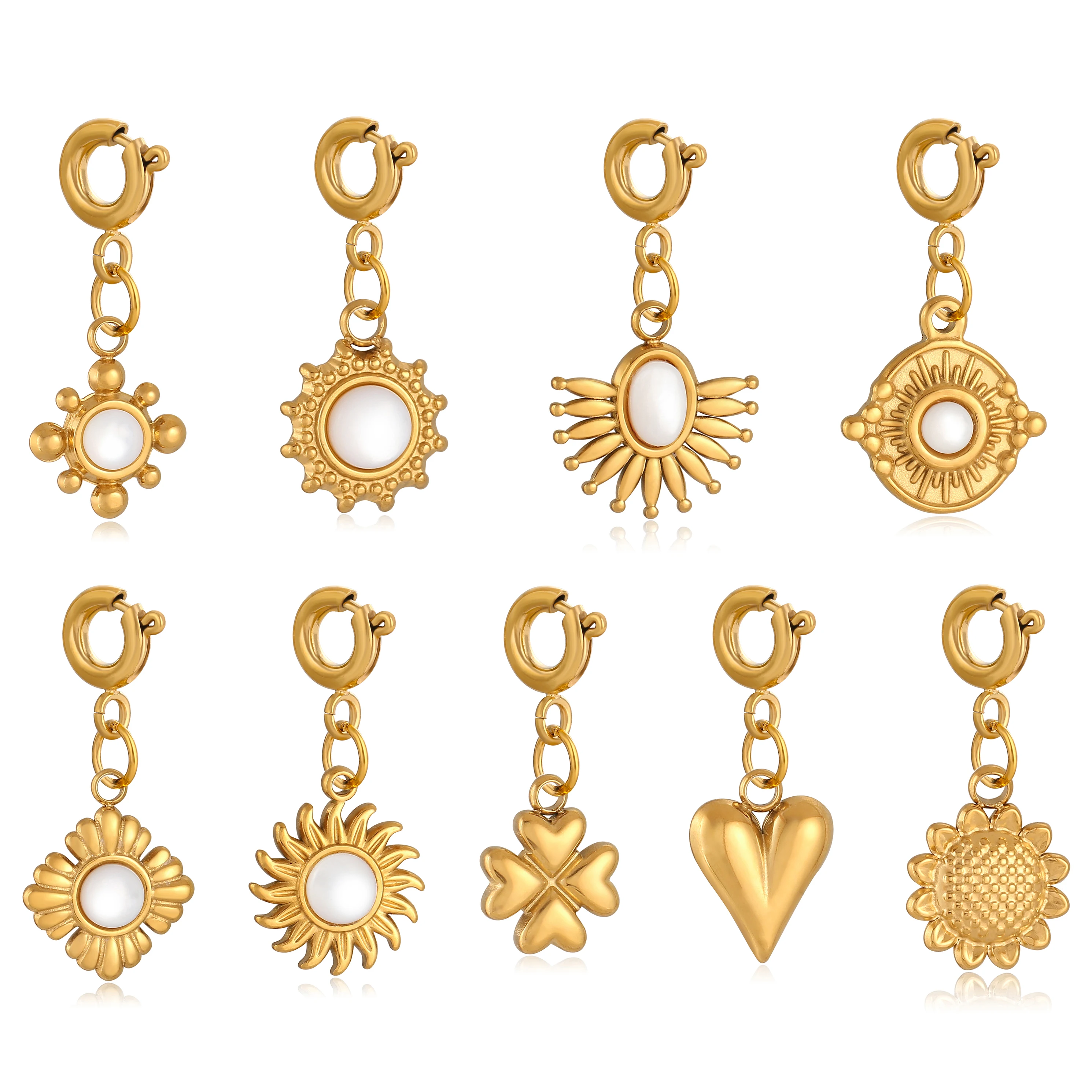 Naturalny wisiorek ze stali nierdzewnej Słońce / serce / słonecznik / koniczyna Charms z klamrą Naszyjnik Kolczyk Wisiorki DIY Biżuteria