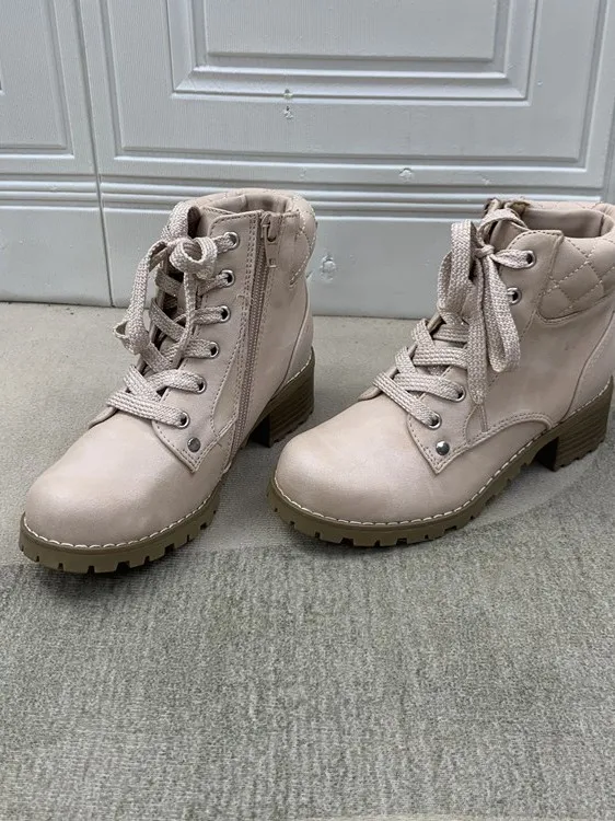 

Faionable Boots round Toe Kids Chunky Heel ort Boot Strapped Versatile Youth Winter PU Leather Superfine Fiber Lined