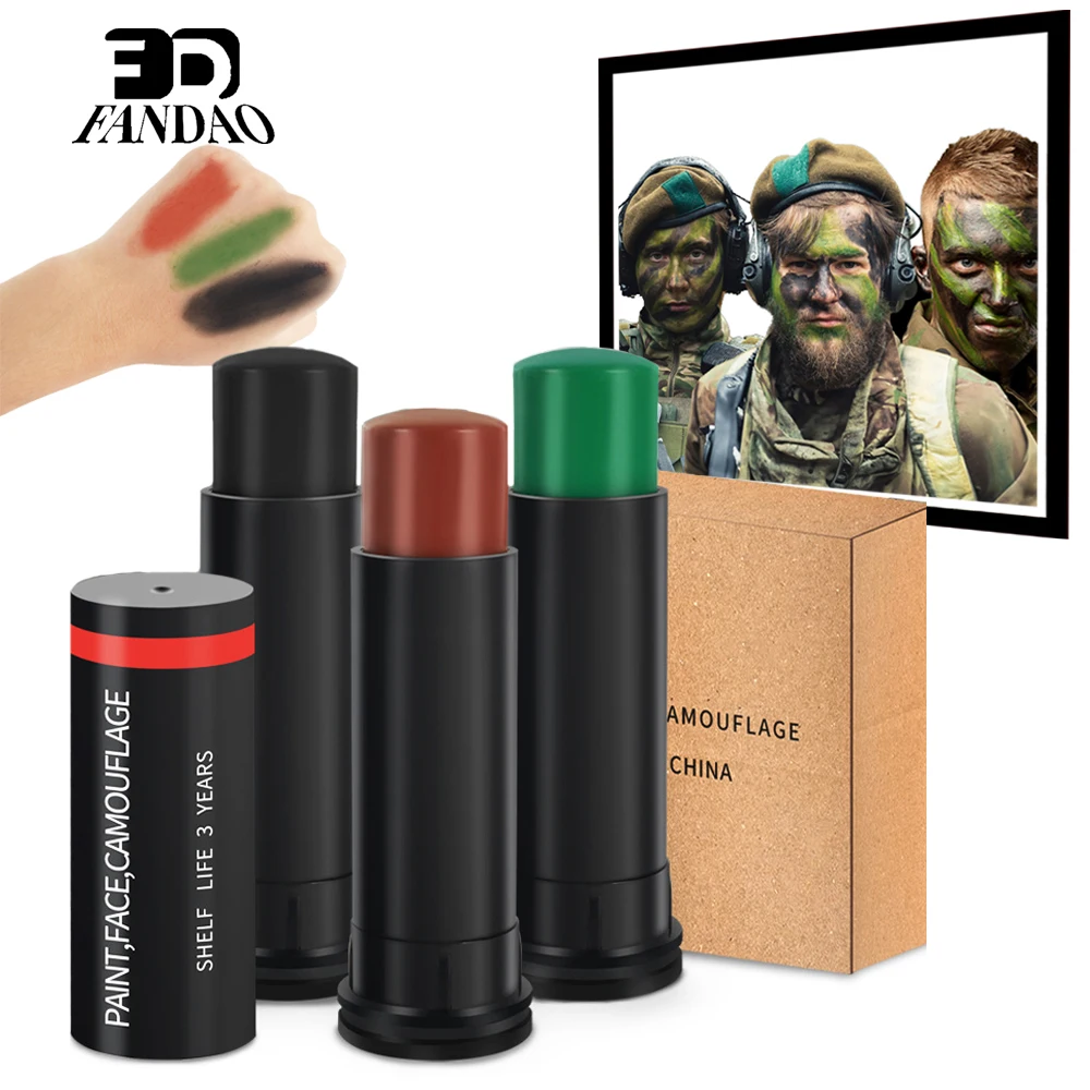 3 Colors Camo Face Paint Tube Stick,Portable Waterproof Easy Removal Camouflage Face Paint Suit for Football Army Fans Cosplay