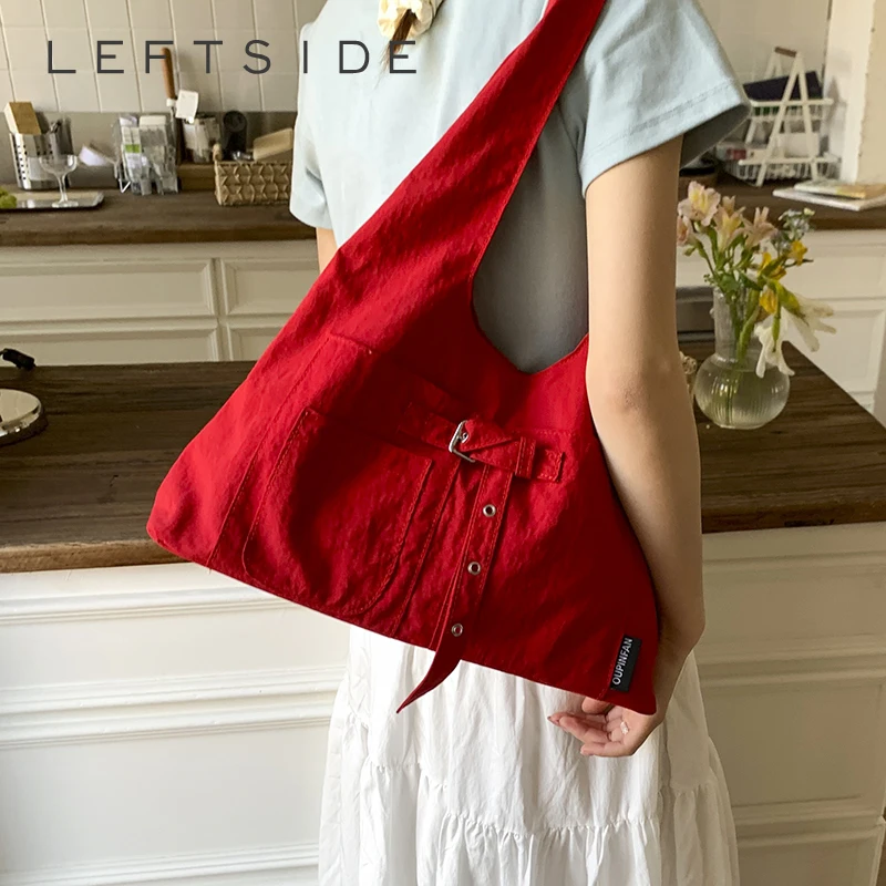 

LEFTSIDE Trendy Canvas Underarm Hobo Bag Retro Shopper Shopping Bag Designer Handbag Luxury Shoulder Bags for Women Bolsa