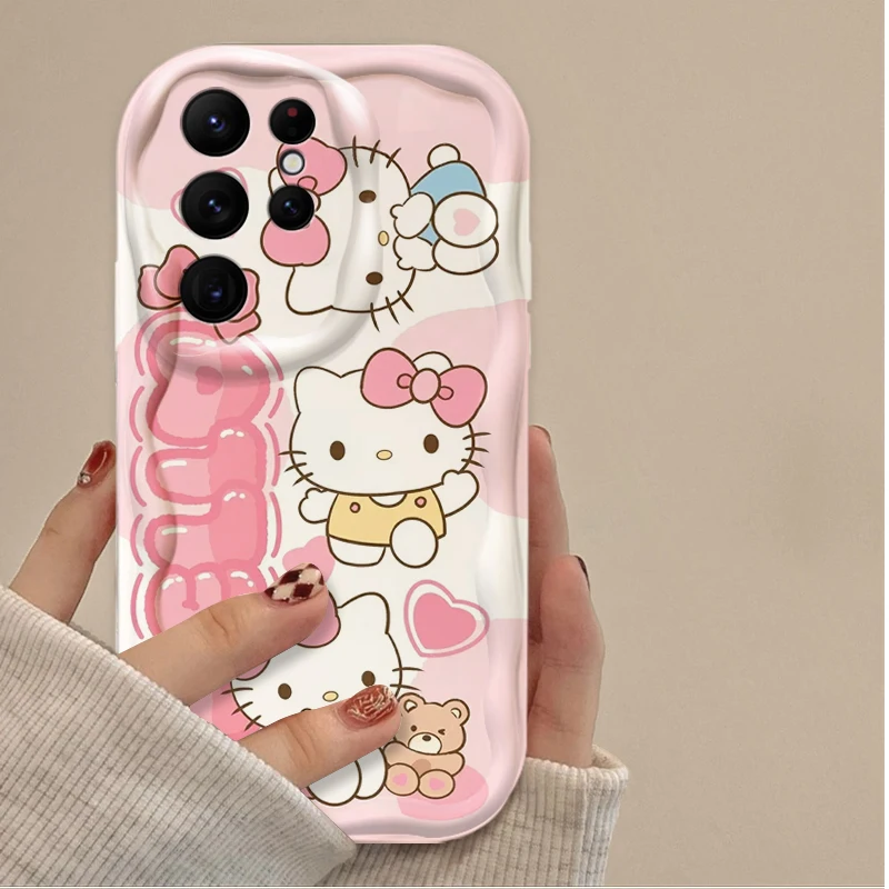 Carino Pompon Purin Hello Kitty Cassa Del Telefono per Samsung Galaxy S25 S24 Ultra S23 S22 S21 S20 Plus FE A56 A36 A26 A17 A07 Della Copertura Posteriore