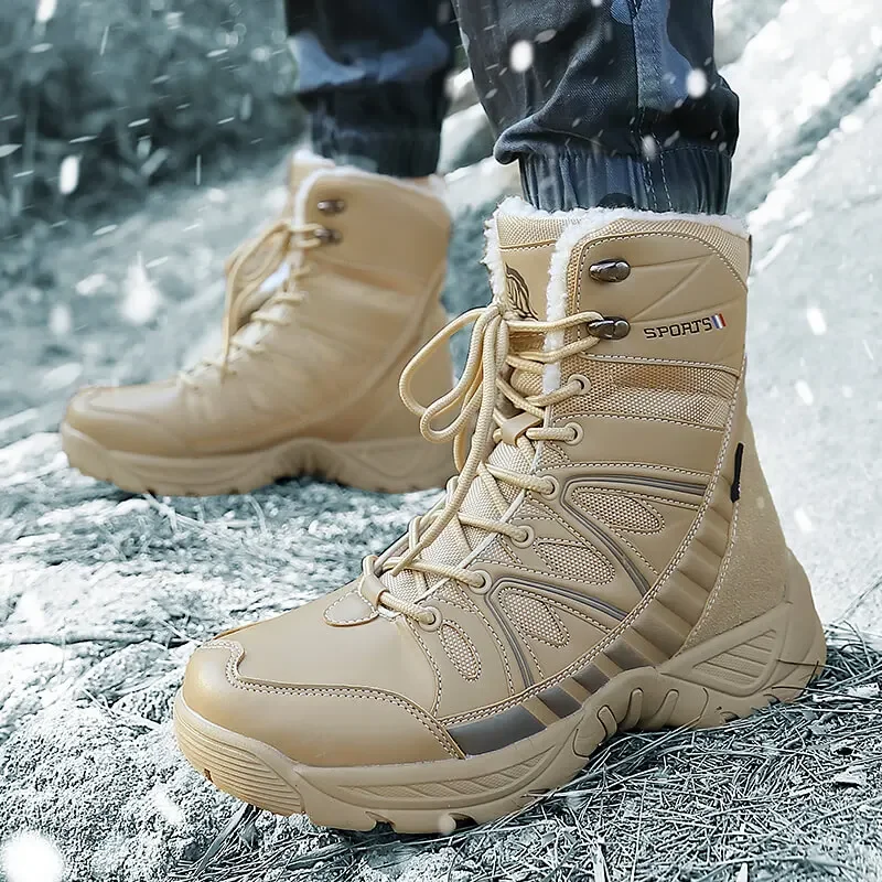 \2024 nuovi stivali da neve da uomo più scarpe da lavoro da trekking all'aperto in velluto e ispessimento calde, impermeabili e antiscivolo