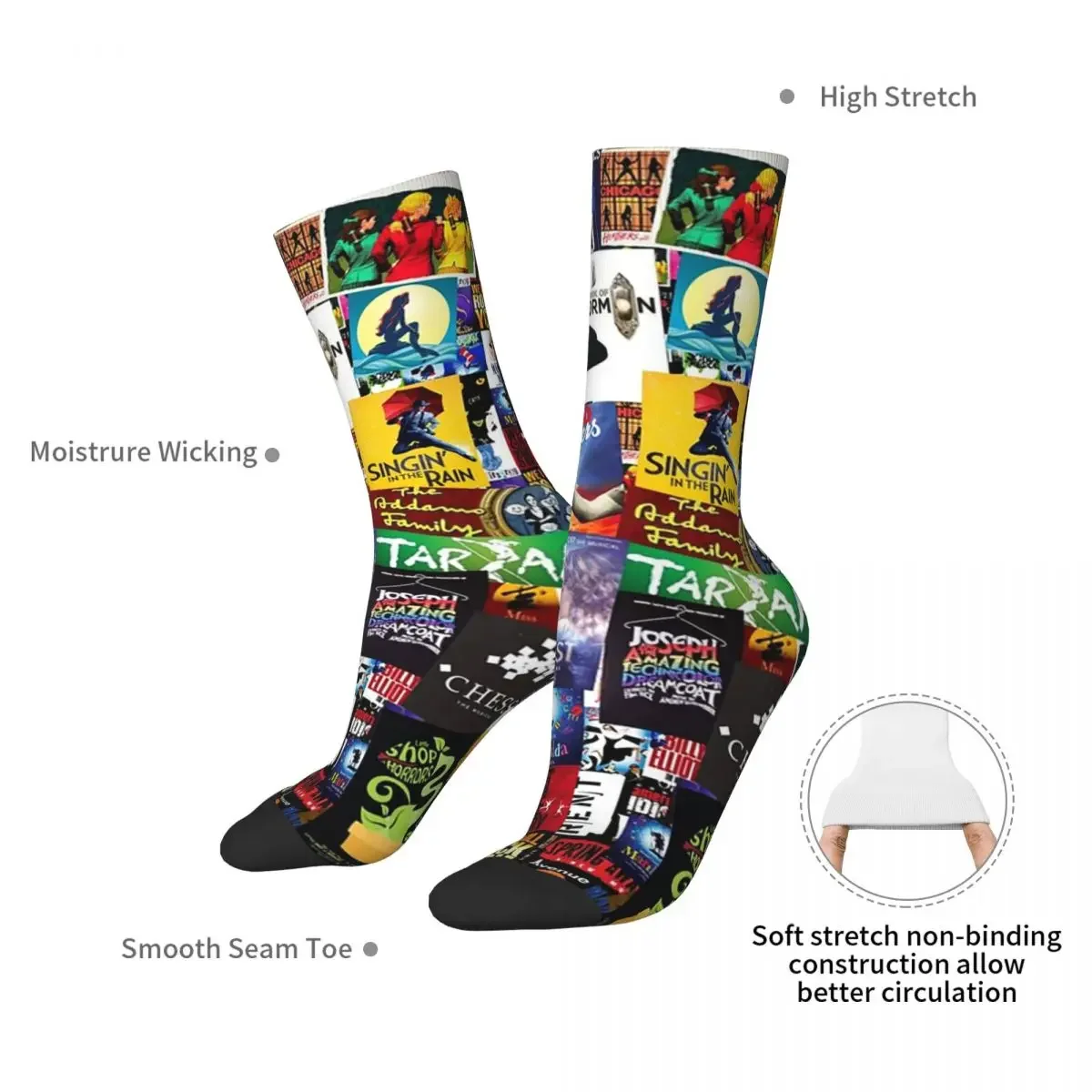 Musicals Collage IV Original Socks Harajuku Sweat Absorbing Stockings All Season Long Socks Accessories for Man's Woman's Gifts