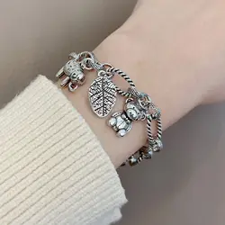 New Arrival Trendy Elephant & Bear & Leaf Design Retro Thai Silver Female Charm Bracelet Jewelry For Women Birthday Gifts