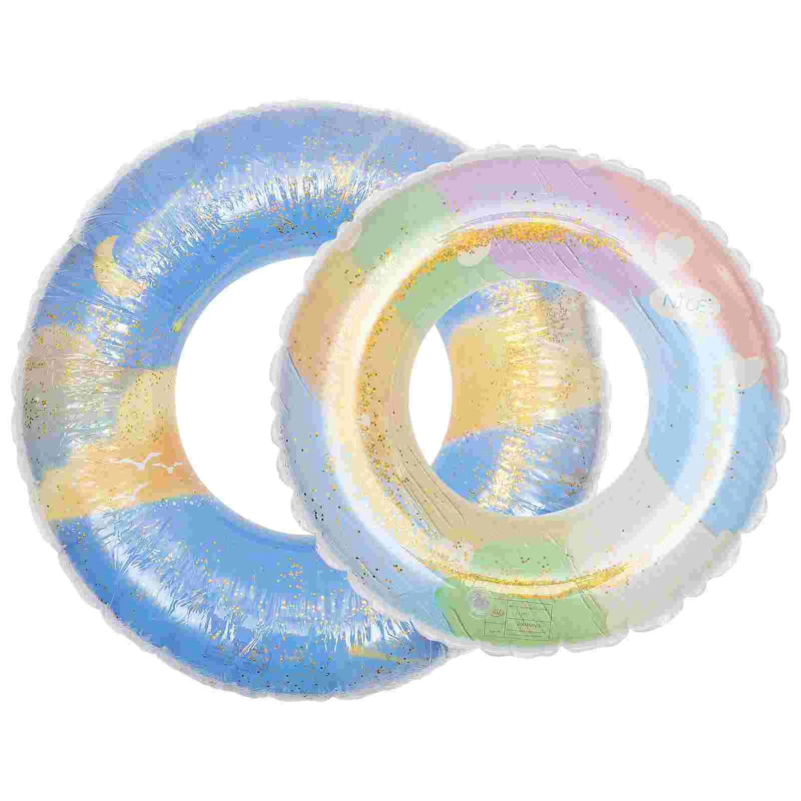 2 Pcs Kids Toys Colorful Swimming Ring Sequin Float Portable Pool Tubes Summer Toddler