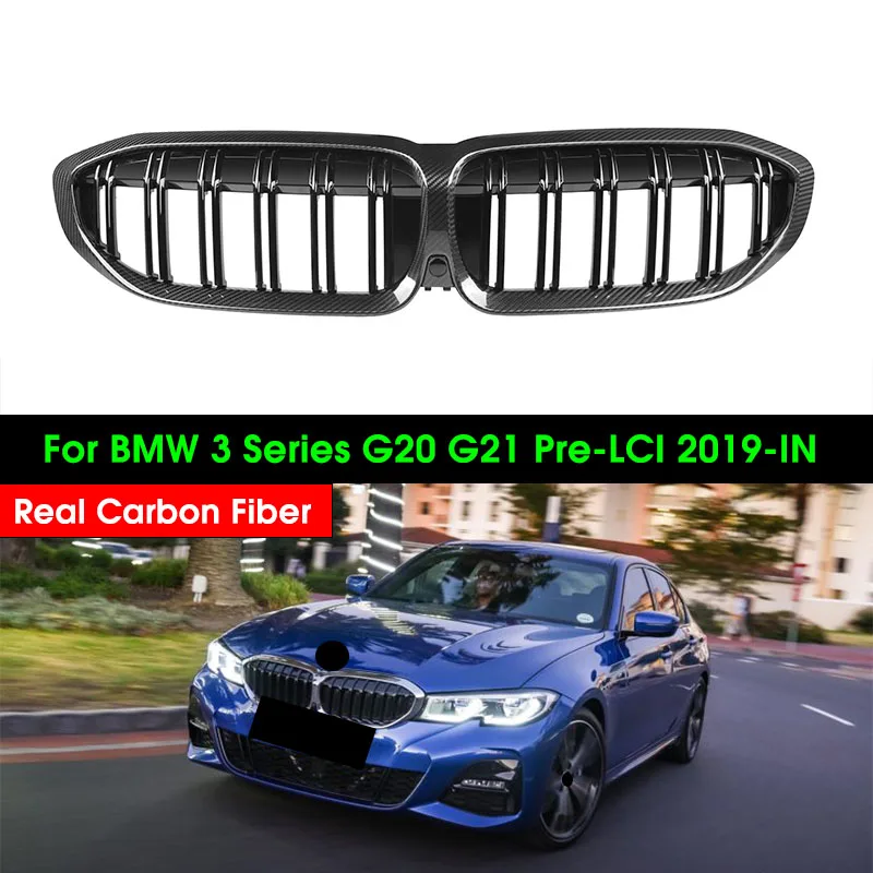 Real Dry Carbon Fiber Front Grill Bumper Hood Kidney Grille For BMW 3 Series Sedan Touring G20 G21 pre-LCI 2019-IN