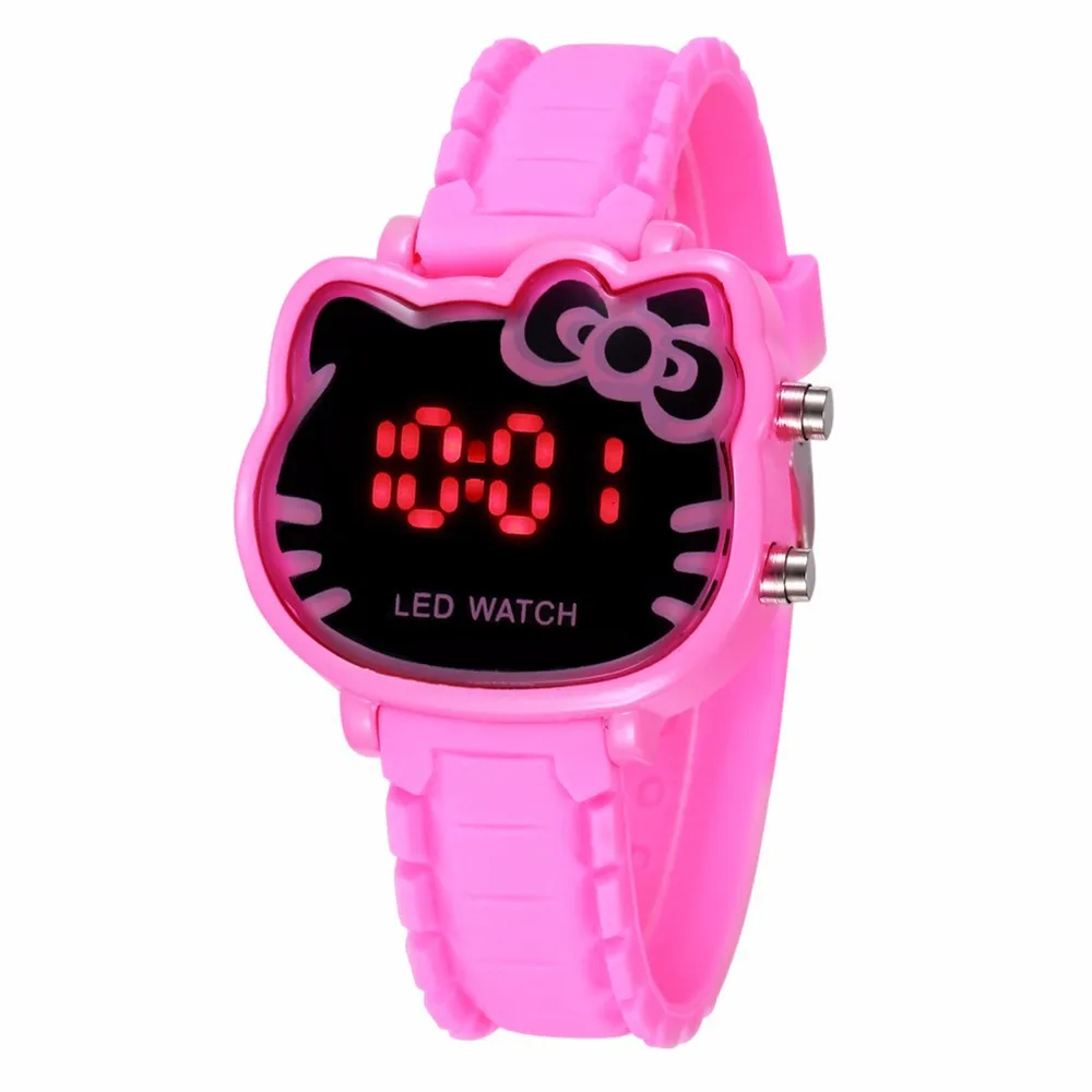 Orologio per bambini UTHAI ragazza Cute Cat Head Cartoon LED Watch studente orologi da polso elettronici di moda