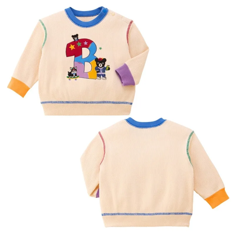 Japanese Boys Sweatshirts Cartoon Bear Robot Color‑Block Sweatshirt Cute Boy Long Sleeve Hoodies Kids Casual Tops Autumn Clothes