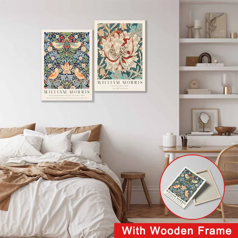 

Framed Vintage Floral Bird Posters Natural Aesthetics Plant Wall Art Retro Canvas Print Painting Bedroom Living Room Home Decor