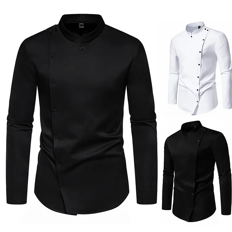 

Chef Uniform Stand Collar Shirts For Men Long Sleeve Solid Color Four Seasons Quality Comfortable Designer Top Camisas De Hombre