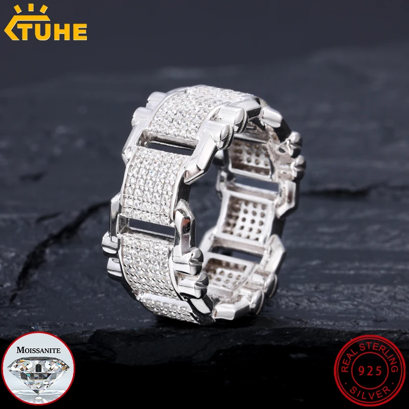 

Кольца унисекс TUHE, кольца в форме льда, серебро S925, полный муассанит VVS1, для мужчин, ювелирные изделия в стиле хип-хоп