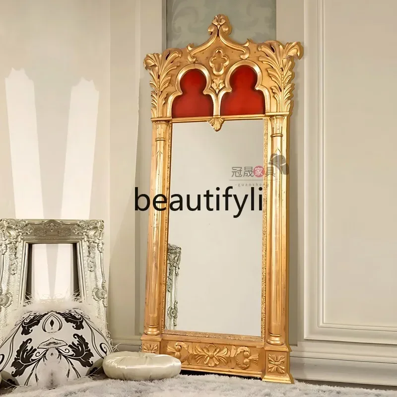 French special-shaped floor-to-ceiling mirror retro court style full-length mirror wall-mounted art crown full-length mirror2936