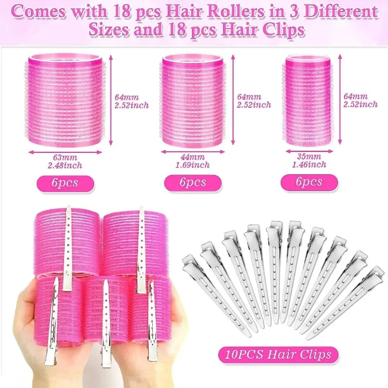 Self-Grip Hair Rollers Heatless Hair Curlers No Heat Hair Bangs Volume Self-adhesive Hook & Loop DIY Styling Tools