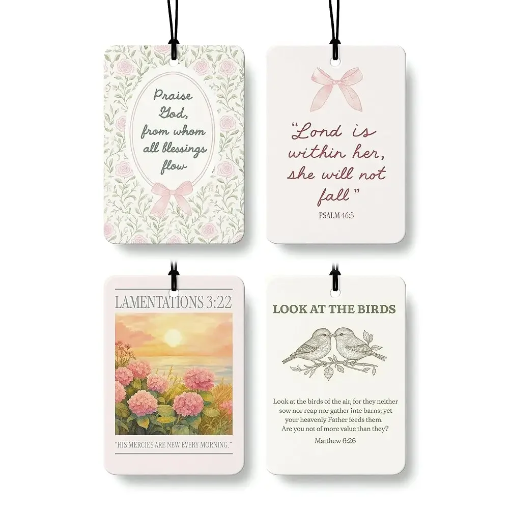 

Inspirational Christian Car Air Freshener 4 Pcs Coconut Scented, Christian Car Accessories Mirror Decor for Women, Floral Bir