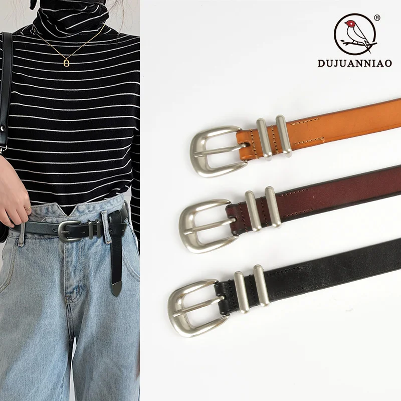 

100% genuine real leather Top layer cowhide women's belt with versatile silver buckle paired jeans casual for women to look slim