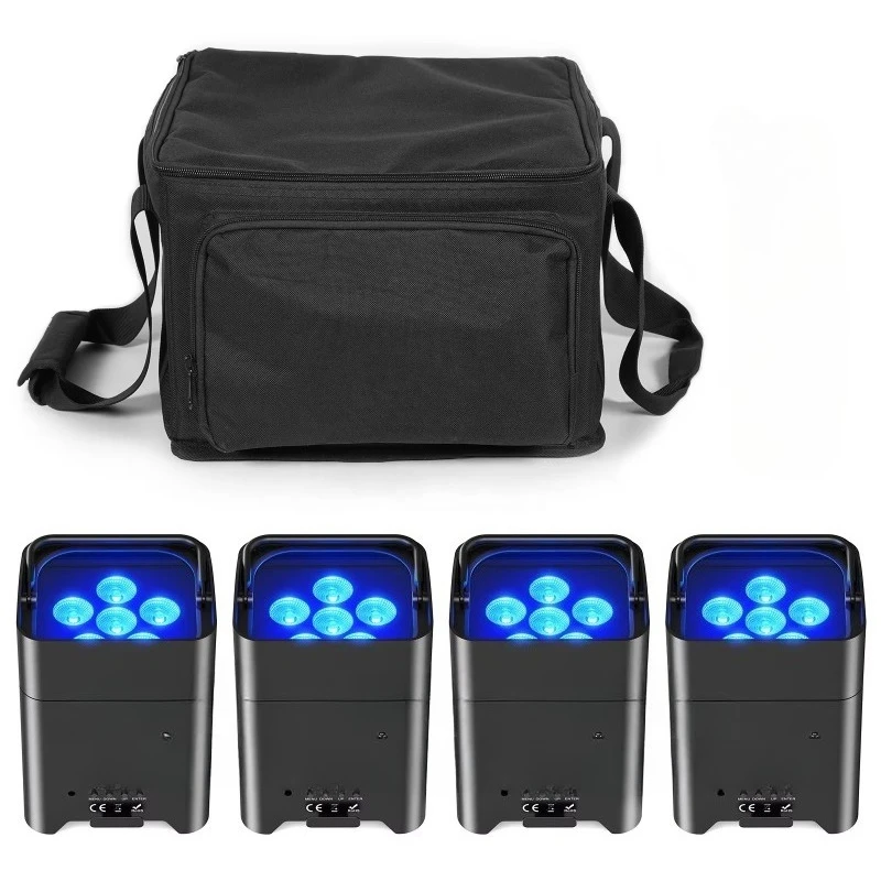 4-Piece Pack Light with Pack 6 * 18W Rgbwauv Dj Wedding Battery Stage Light LED Remote Control