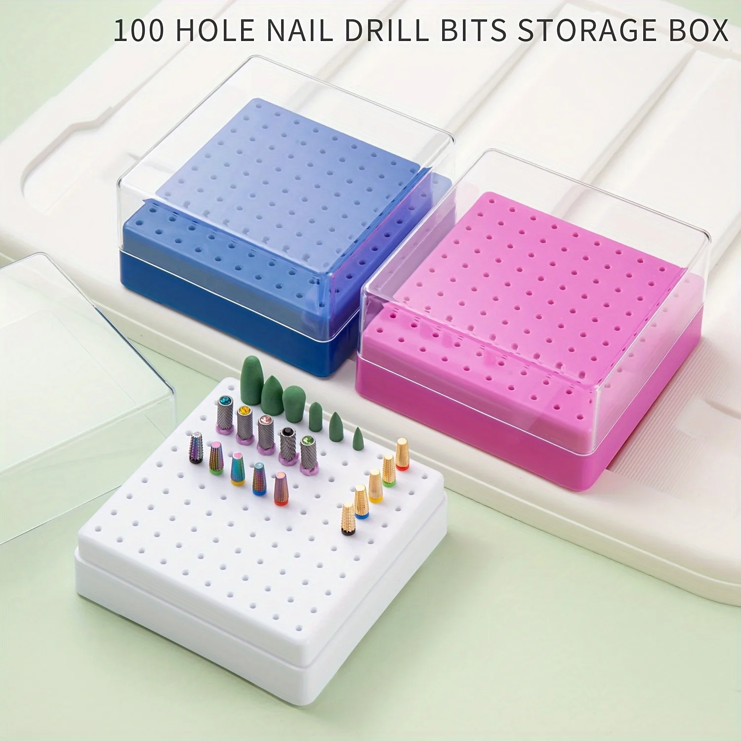 

30/100 Hole 1PC of Various Styles Portable Organizer for Storing And Organizing Nail Drill Bits, Featuring a Dustproof Base