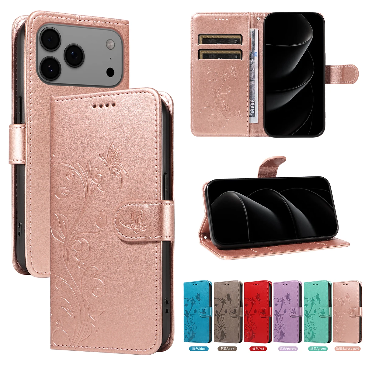 

YIKAYU Mobile Leather Pocket Cover Skin Stand Card Holder Wallet Phone Case For iPhone X XS XR 11 12 13 14 15 Plus 16 Pro Max 17