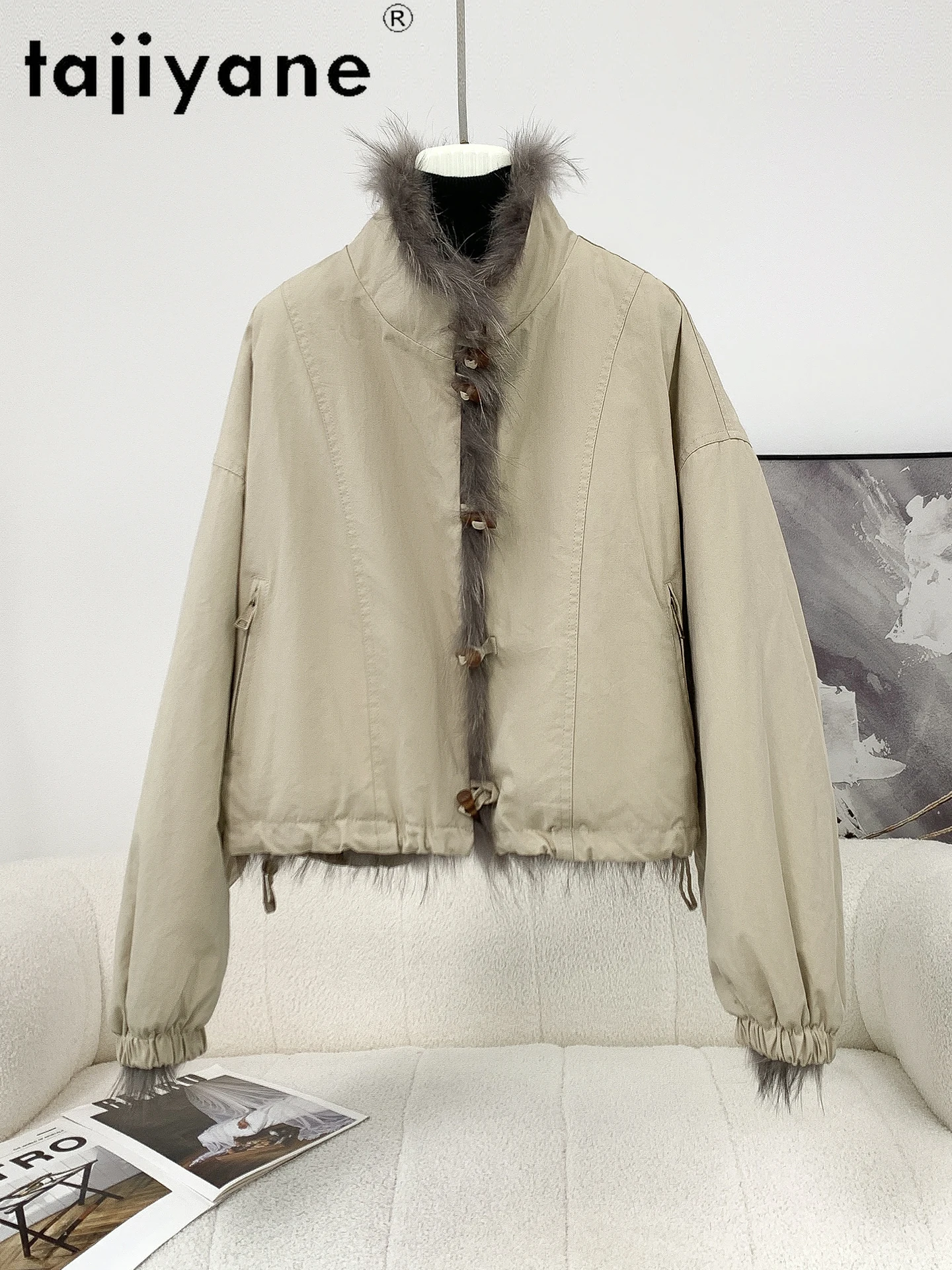 타지야네 천연 너구리 모피 코트 여성용 스타일리시 리버시블 착용 숏 재킷 신상 겨울 코트 2025 여성 의류