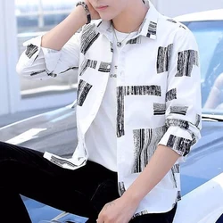 Spring Summer New Turn-down Collar Fashion Long Sleeve Shirt Man High Street Casual Button Cardigan Korean Style Printing Tops