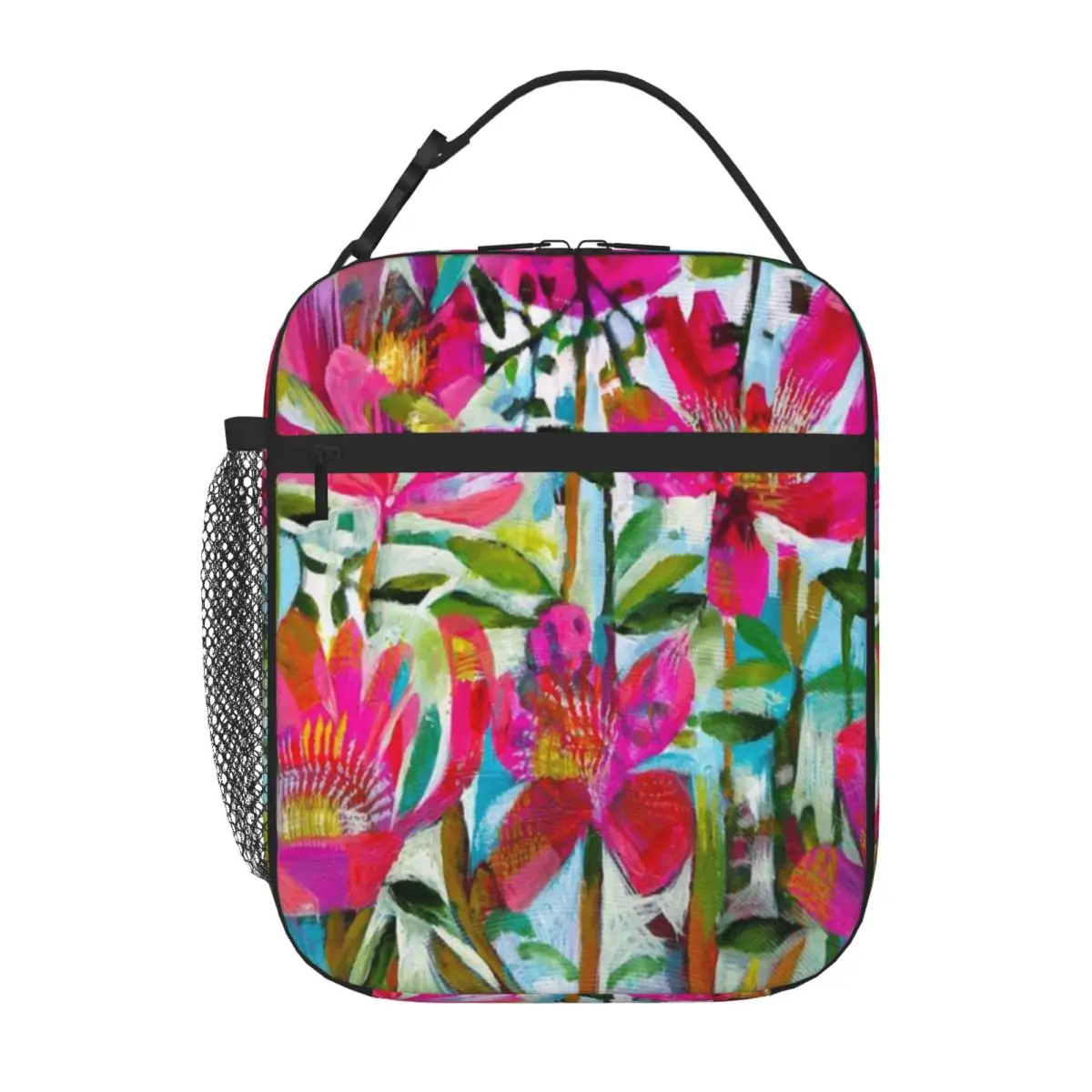 Hot Sale Summer Roses Rainbow Print Portable Lunch Bag Grocery Carry Travel Lunch Bag