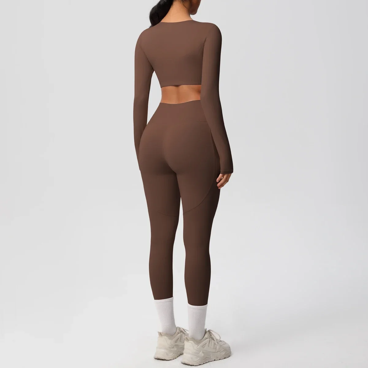 ชุดโยคะชุดสตรีชุดกีฬาเสื้อผ้าโยคะฟิตเนสแขนยาวเบาะTracksuitsชุดกีฬาGym Top Highเอวกางเกงขายาวกระเป๋า