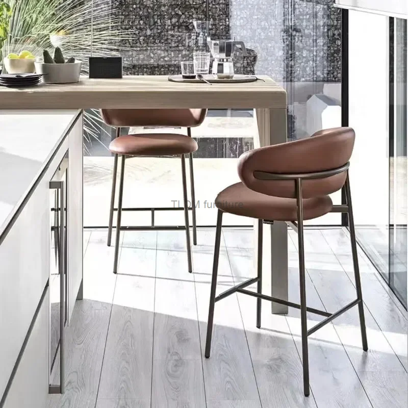 Modern Minimalista Front Desk High Bar Stool, Nordic Iron Cadeiras, Móveis de cozinha, Designer Back Bar Chair