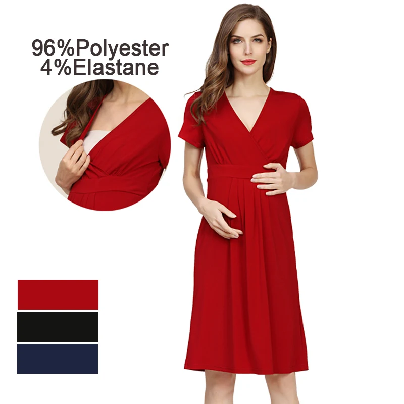 

Летнее платье для беременных больших размеров с коротким рукавом и v-образным вырезом, одежда для кормления грудью, платье для беременных, платья длиной до колена для кормления