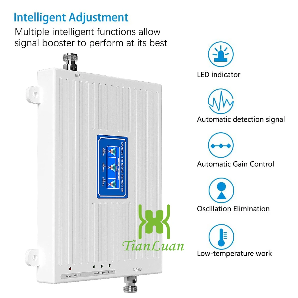 Mobile Phone Signal Booster Network 2G 3G 4G GSM 900 DCS 1800 LTE 2600 WCDMA 2100 850 MHz Cellular Tri Band 3/1/8/5/7 Repeater