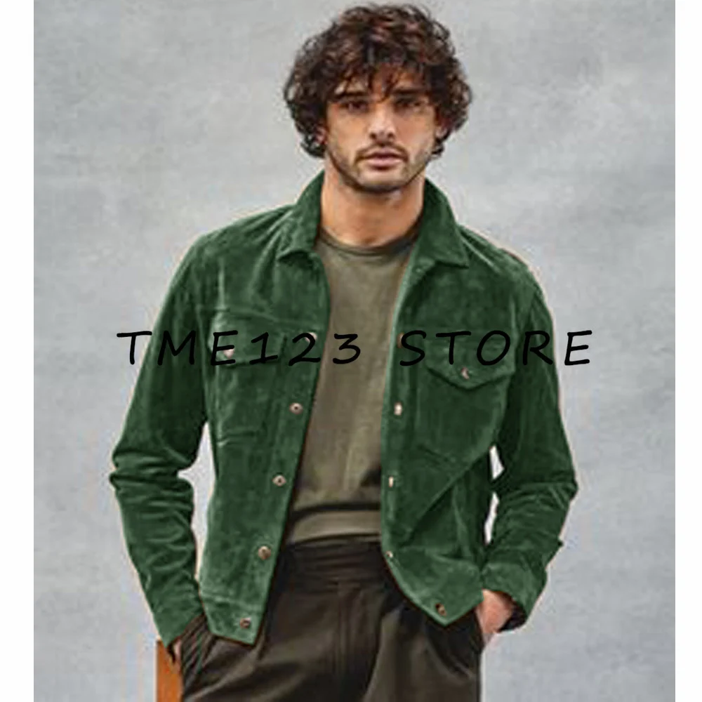 

Men's Spring and Autumn Suede Jacket Casual Fashion Single Breasted Fishing Tactical Pleated Jackets Man