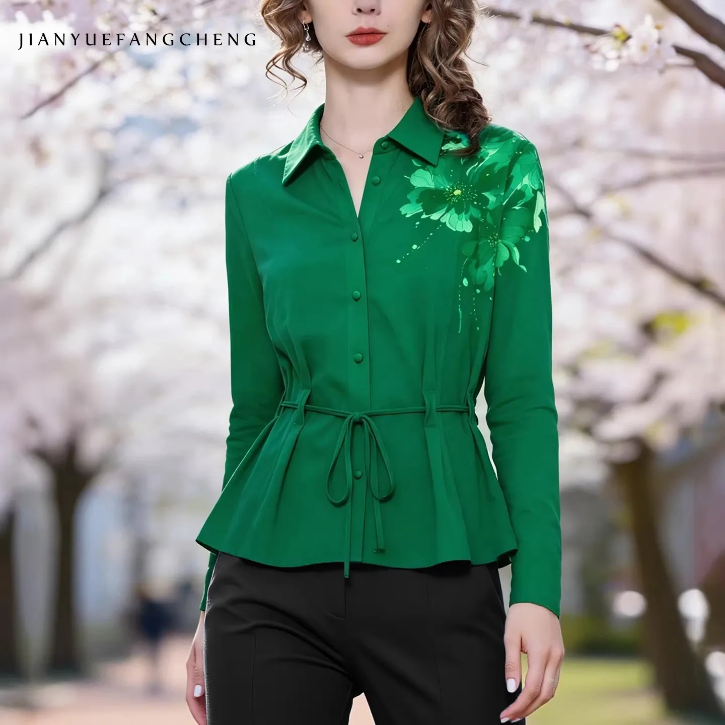 

Роскошная зеленая блузка с вышивкой для женщин | Элегантный дизайн с завязками на талии | Премиальная одежда для офиса и вечеринок | Элегантная деловая рубашка премиум-класса
