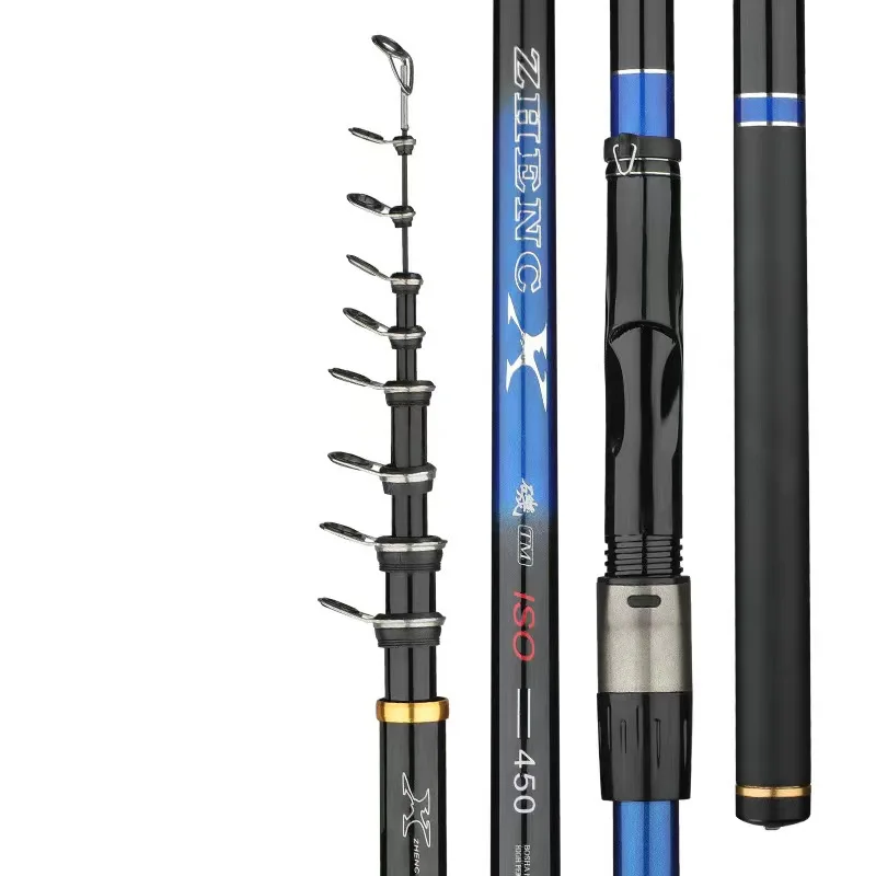 Carbon Telescopic Fishing Rod, Ultra Light, Ultra Hard, Diagonal Guide Ring, ISO Sea Fishing Rod, 4.5m, 5.4m, 6.3m