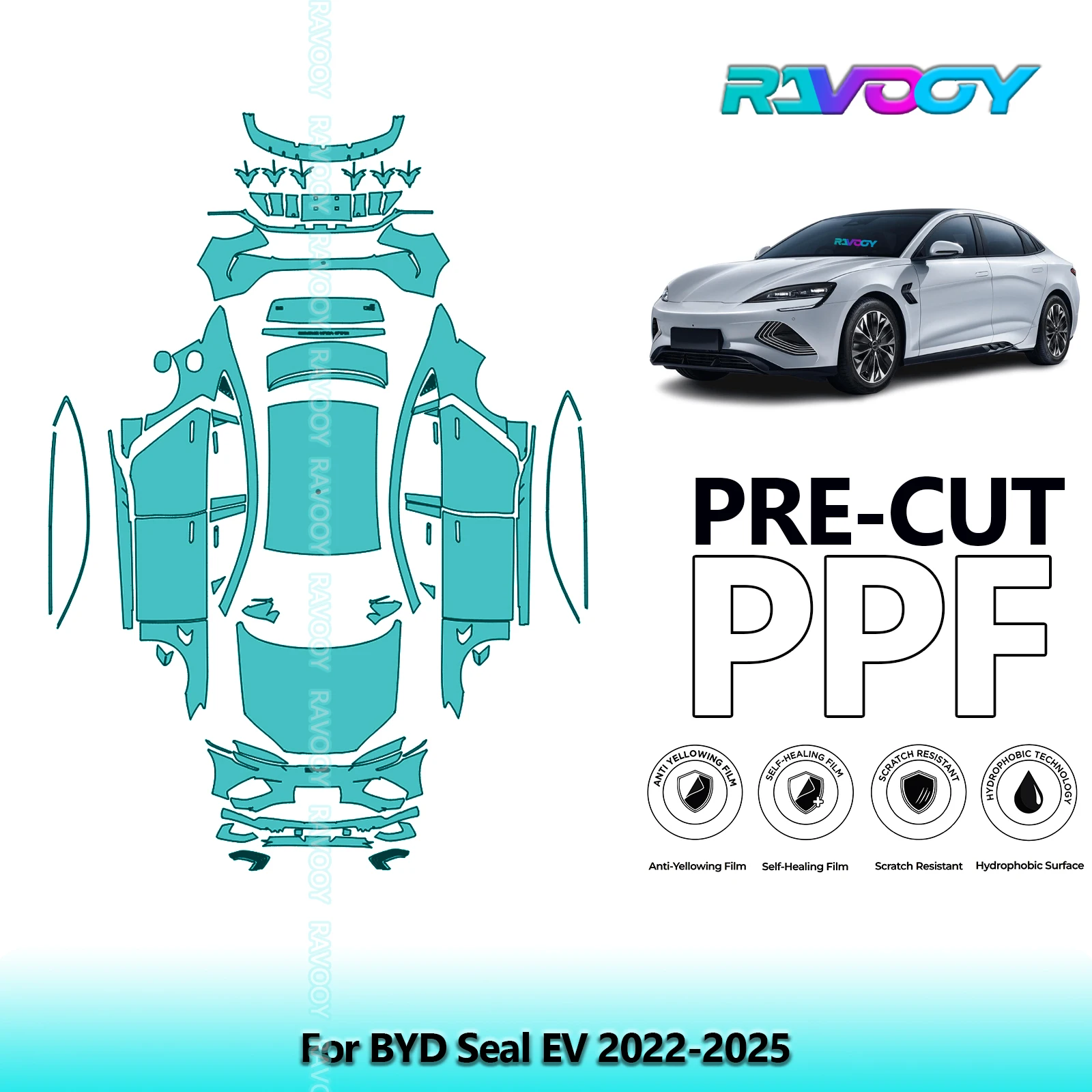 Full Vehicle Clear Bra Precut PPF Paint Protection Film For BYD Seal EV 2022-2026 8.5mil Self-Healing TPU Scratch Resistant