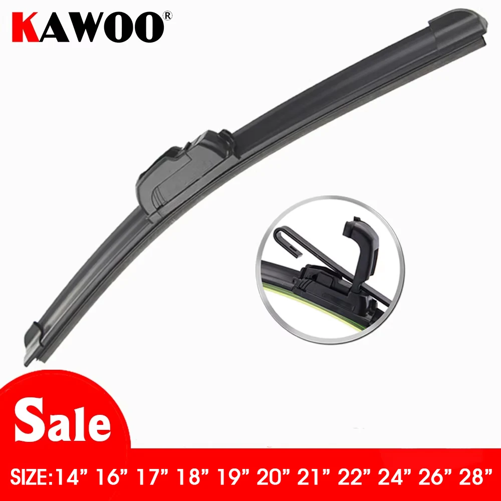 KAWOO Universal Car Wiper Blade J-Hook Soft Frameless Bracketless Rubber Car Windshield Wipers 14"16"17"18"19"20"21"22"24"26"