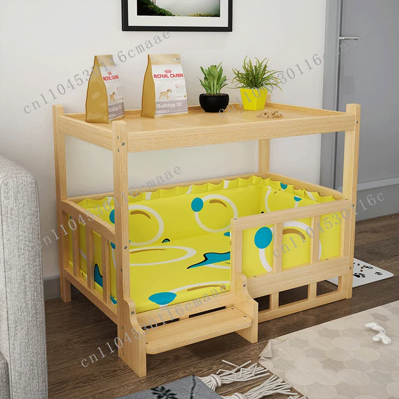 Dog Bed Kennel Solid Wood Teddy Golden Retrievable Wooden Pet Bed Cat Bed All Seasons Cat Nest Bedside Table