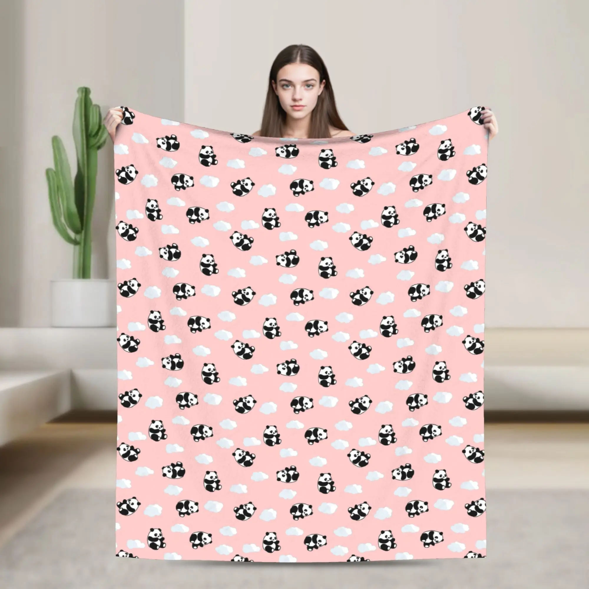Cute Panda Knitted Blankets  Plush Throw Blanket Airplane Travel Decoration Ultra-Soft Warm Bedspreads