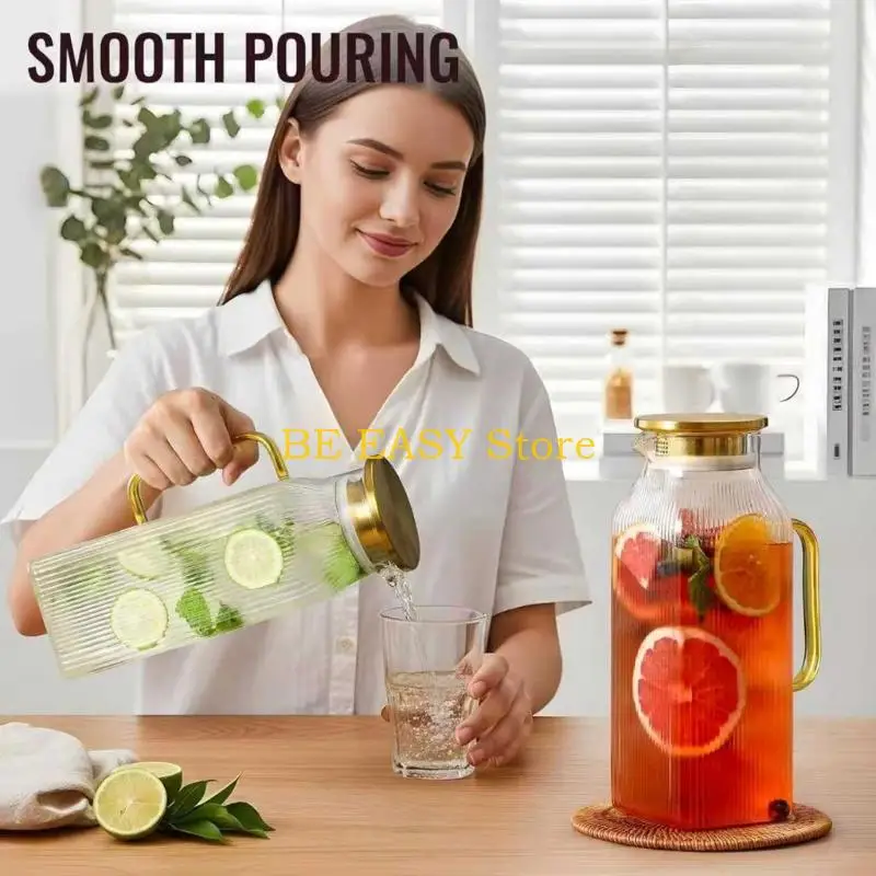 E28F Modern Square Glass Jugs With Handle And Tight Seal Office Water Dispenser For Hot Cold Drink And Storage