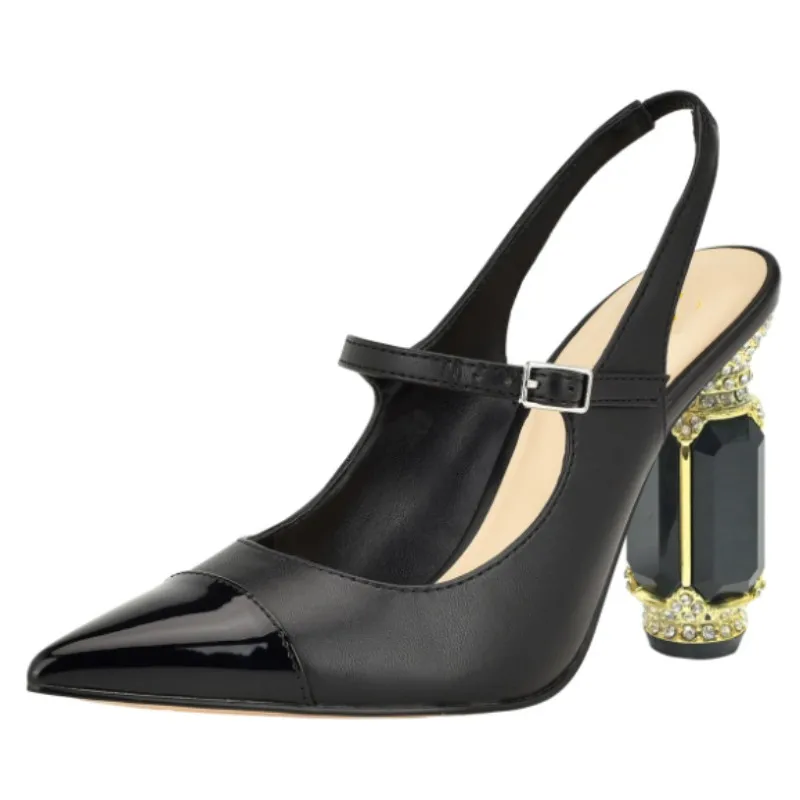 

DIZHUANG Сексуальные женские туфли на высоком каблуке. Черные кожаные туфли с острым носком. Высота каблука около 10,5 см. Хрустальный каблук. Туфли с босоножками.34-46