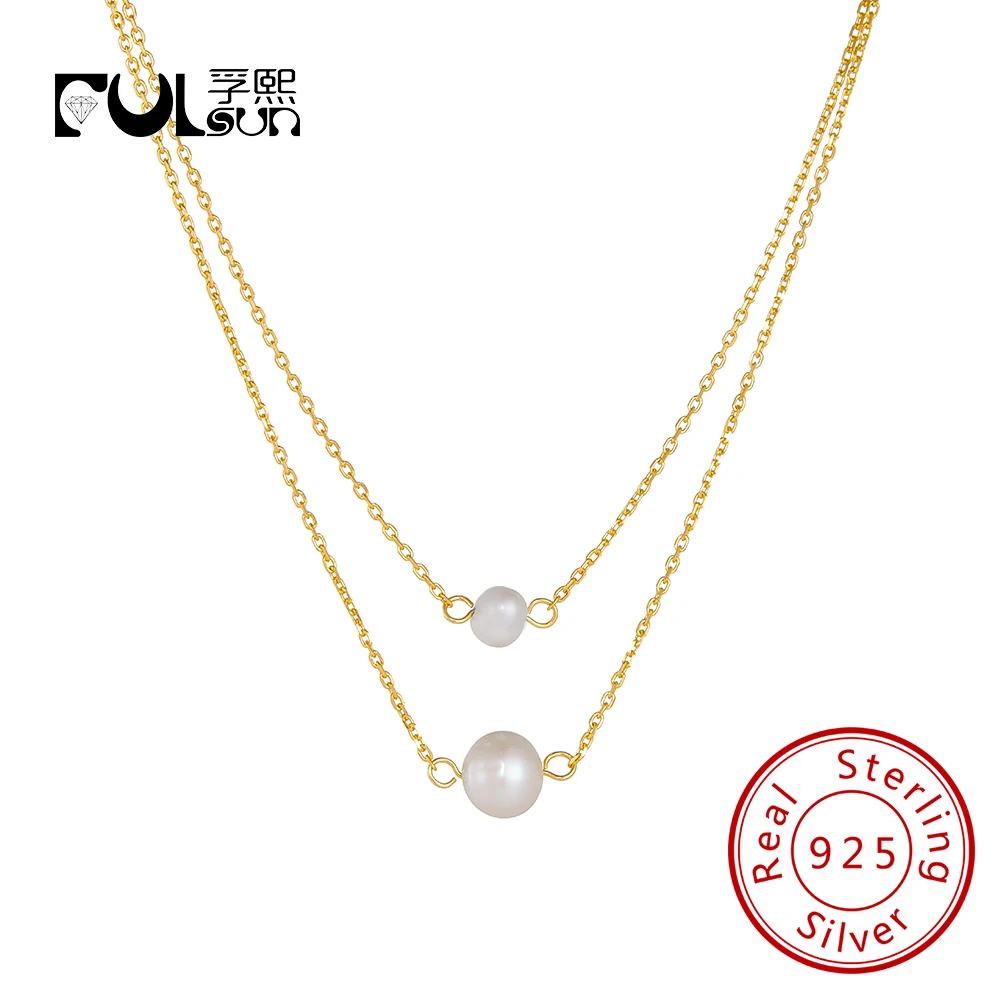 

Натуральный пресноводный жемчуг, двухслойная цепочка, позолоченные ожерелья, ювелирные изделия, жемчужные ожерелья из стерлингового серебра 925 пробы для женщин